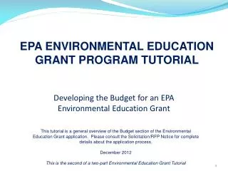 Developing the Budget for an EPA Environmental Education Grant