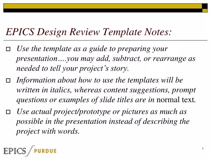 epics design review template notes