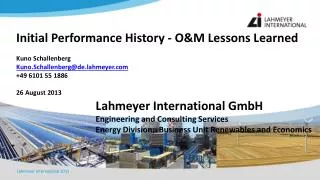 Lahmeyer International GmbH Engineering and Consulting Services Energy Division; Business Unit Renewables and Economic