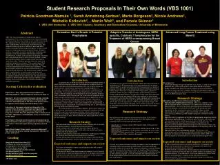 Student Research Proposals In Their Own Words (VBS 1001)