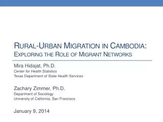 Rural-Urban Migration in Cambodia: Exploring the Role of Migrant Networks