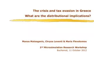 The crisis and tax evasion in Greece What are the distributional implications?