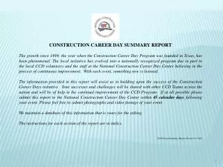 CONSTRUCTION CAREER DAY SUMMARY REPORT