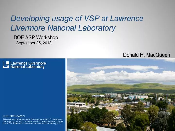 developing usage of vsp at lawrence livermore national laboratory