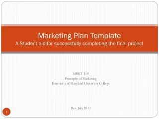 Marketing Plan Template A Student aid for successfully completing the final project