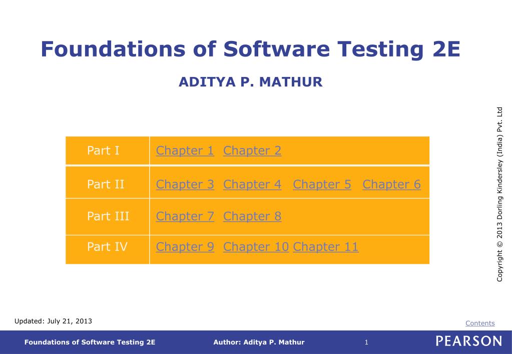 PPT - Foundations of Software Testing 2E ADITYA P. MATHUR PowerPoint ...