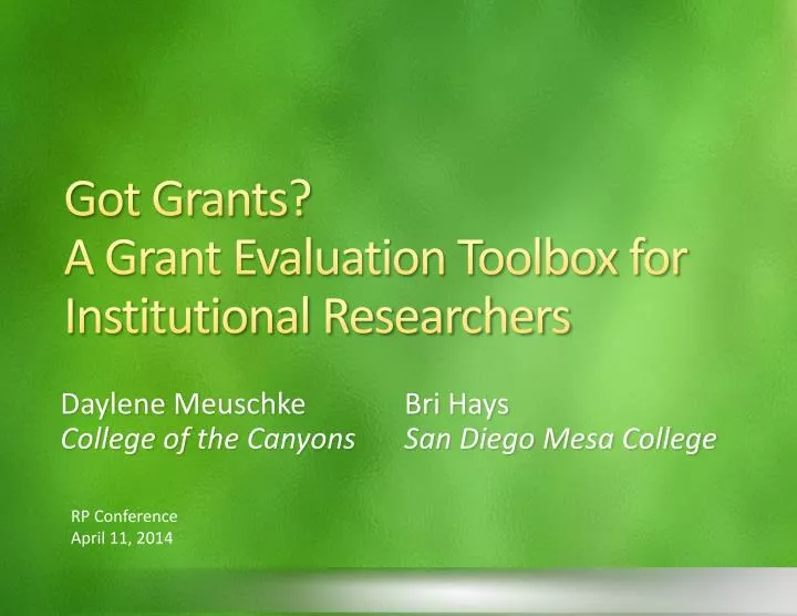 got grants a grant evaluation toolbox for institutional researchers