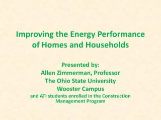 Improving the Energy Performance of Homes and Households