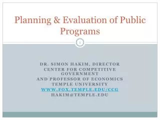 Planning &amp; Evaluation of Public Programs