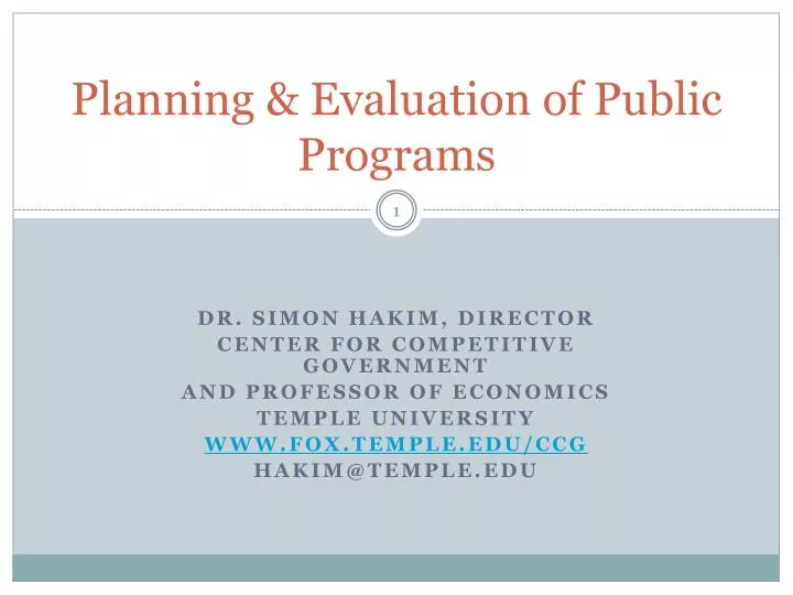 planning evaluation of public programs