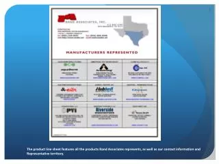 The product line sheet features all the products Rand Associates represents, as well as our contact information and Repr