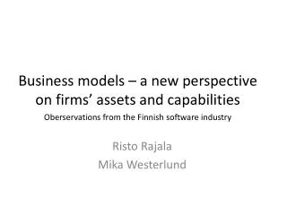 business models a new perspective on firms assets and capabilities