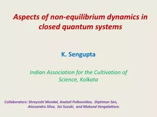 Aspects of non-equilibrium dynamics in closed quantum systems