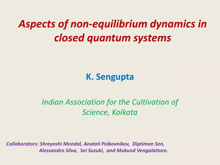 aspects of non equilibrium dynamics in closed quantum systems