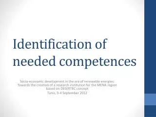 Identification of needed competences