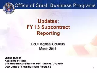 Updates: FY 13 Subcontract Reporting