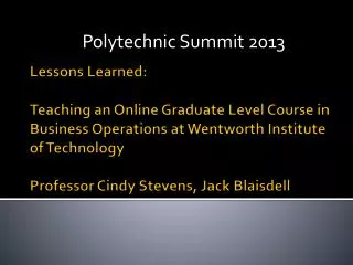 Polytechnic Summit 2013