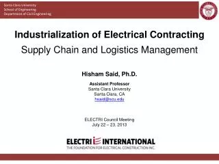 Industrialization of Electrical Contracting Supply Chain and Logistics Management