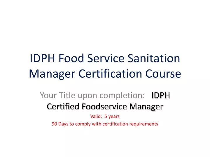 idph food service sanitation manager certification course