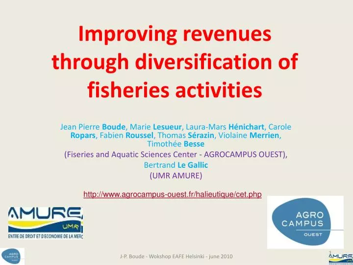improving revenues through diversification of fisheries activities