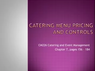 Catering Menu Pricing and Controls