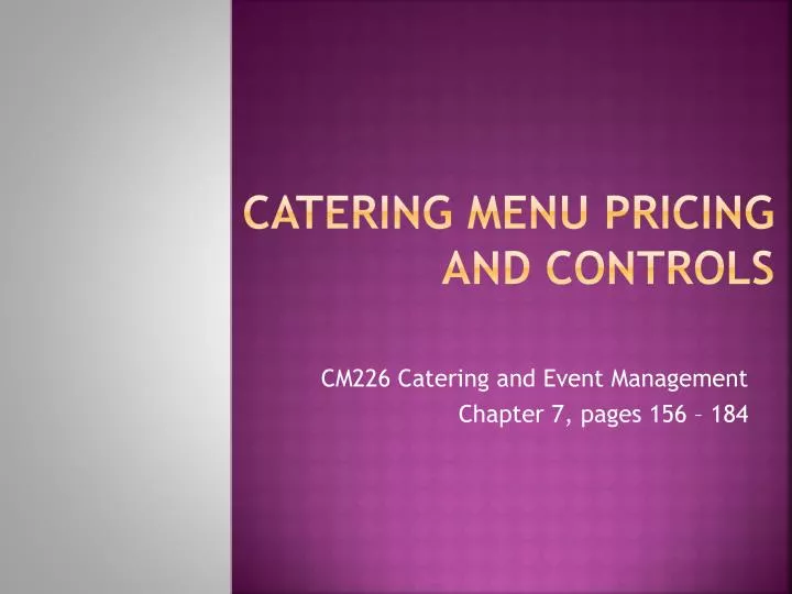 catering menu pricing and controls