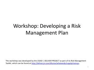 Workshop: Developing a Risk Management Plan
