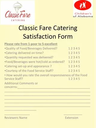 Classic Fare Catering Satisfaction Form
