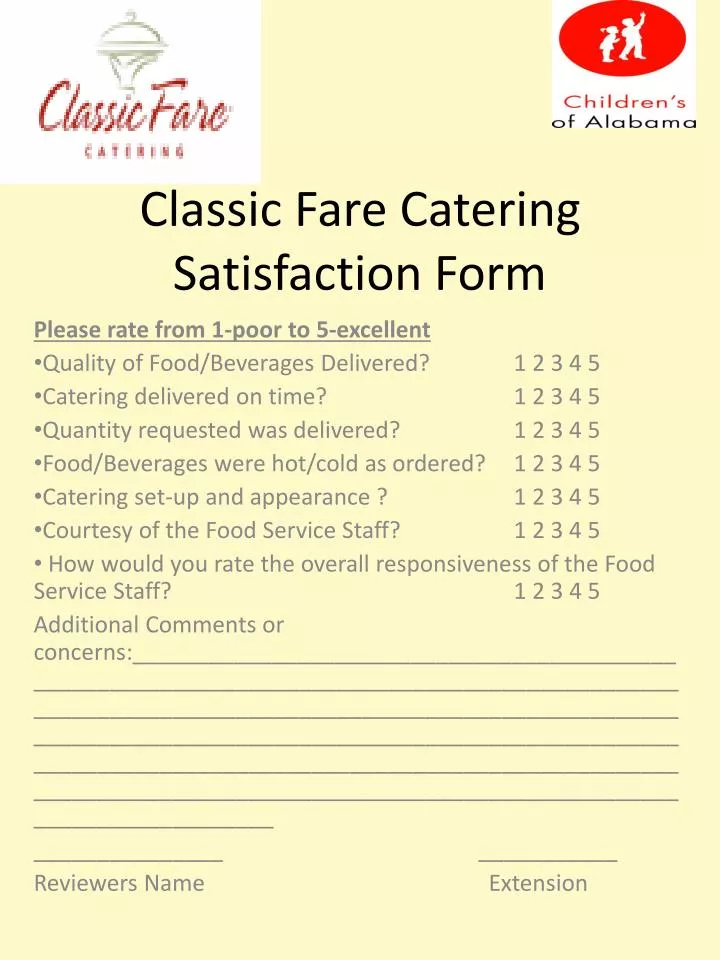 classic fare catering satisfaction form