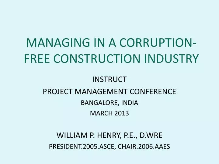 managing in a corruption free construction industry