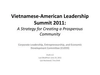 Vietnamese-American Leadership Summit 2011: A Strategy for Creating a Prosperous Community