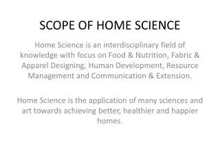 SCOPE OF HOME SCIENCE