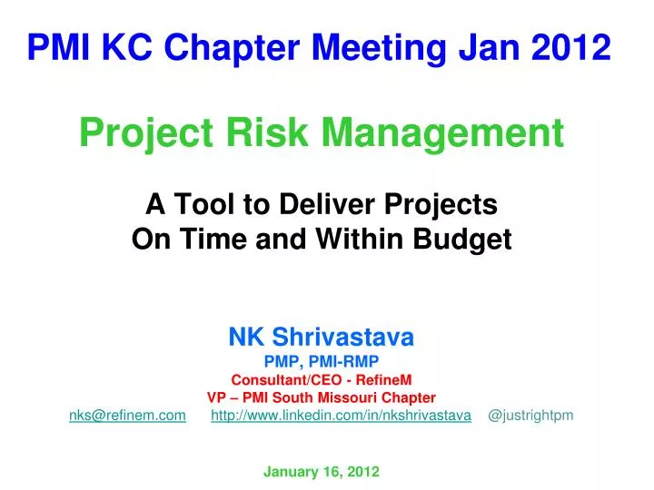 pmi kc chapter meeting jan 2012