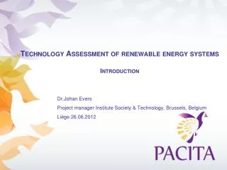 Technology Assessment of renewable energy systems Introduction