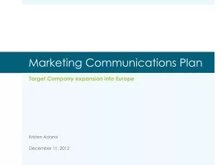 Marketing Communications Plan