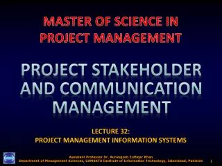 LECTURE 32: PROJECT MANAGEMENT INFORMATION SYSTEMS