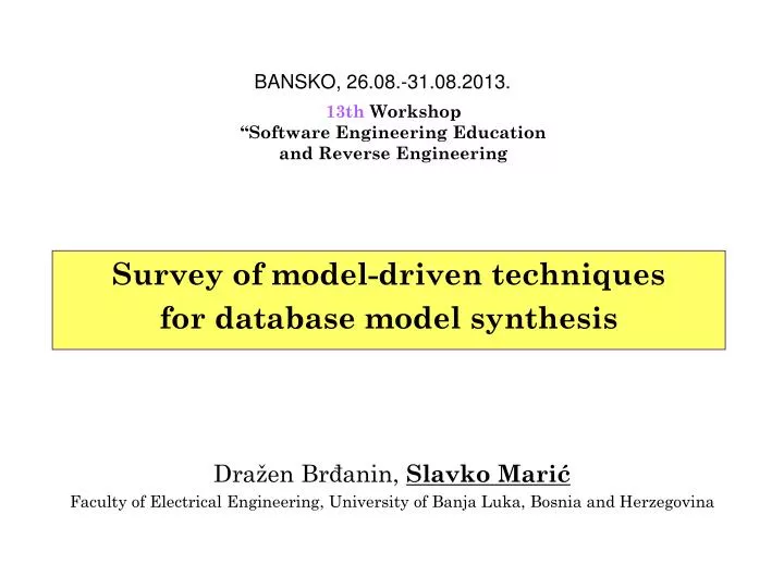 survey of model driven techniques for database model synthesis