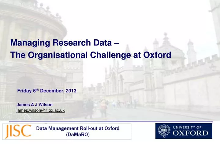 managing research data the organisational challenge at oxford