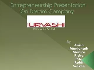 Entrepreneurship Presentation On Dream Company