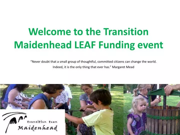 welcome to the transition maidenhead leaf funding event