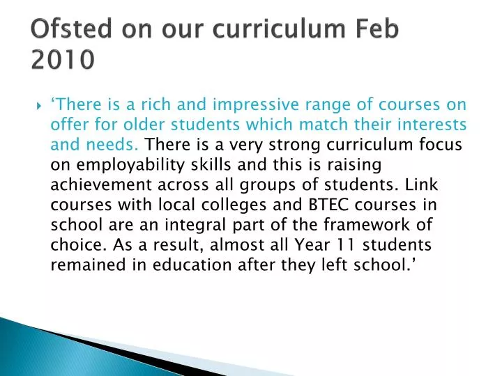 ofsted on our curriculum feb 2010