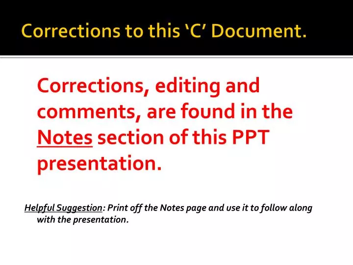 corrections to this c document