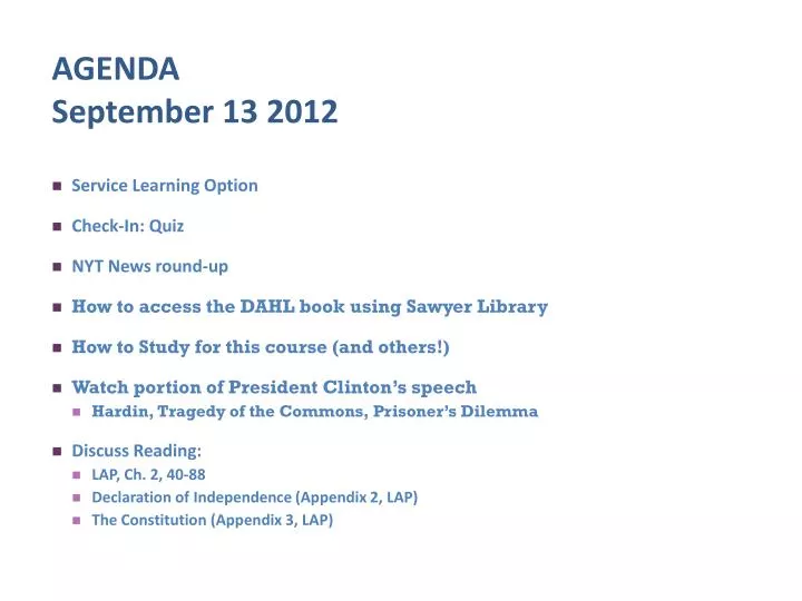 agenda september 13 2012