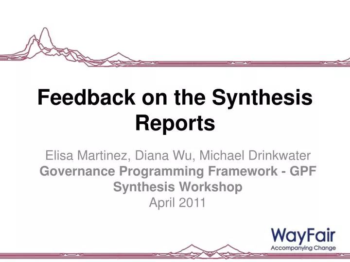 feedback on the synthesis reports