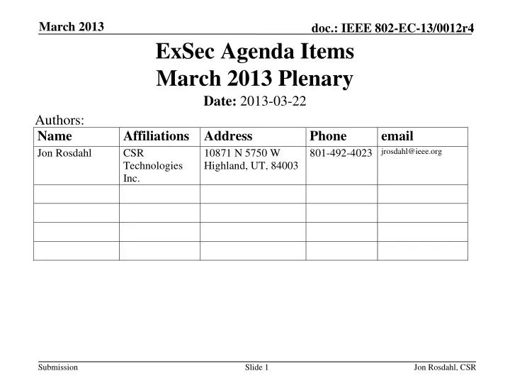 exsec agenda items march 2013 plenary