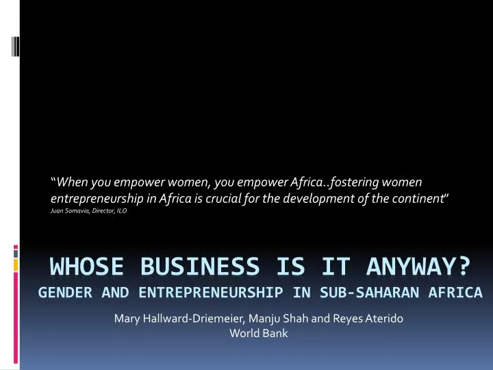 whose business is it anyway gender and entrepreneurship in sub saharan africa