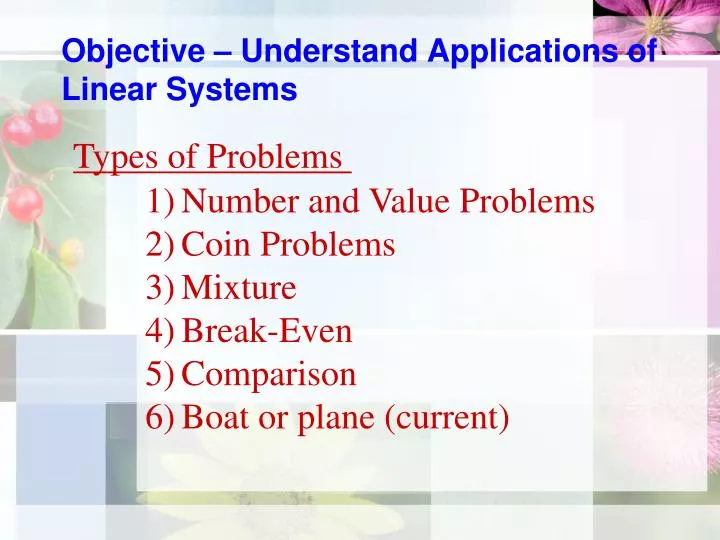 objective understand applications of linear systems