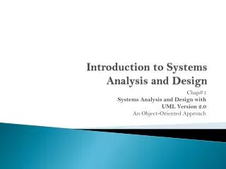 introduction to systems analysis and design