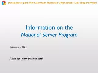 Information on the National Server Program