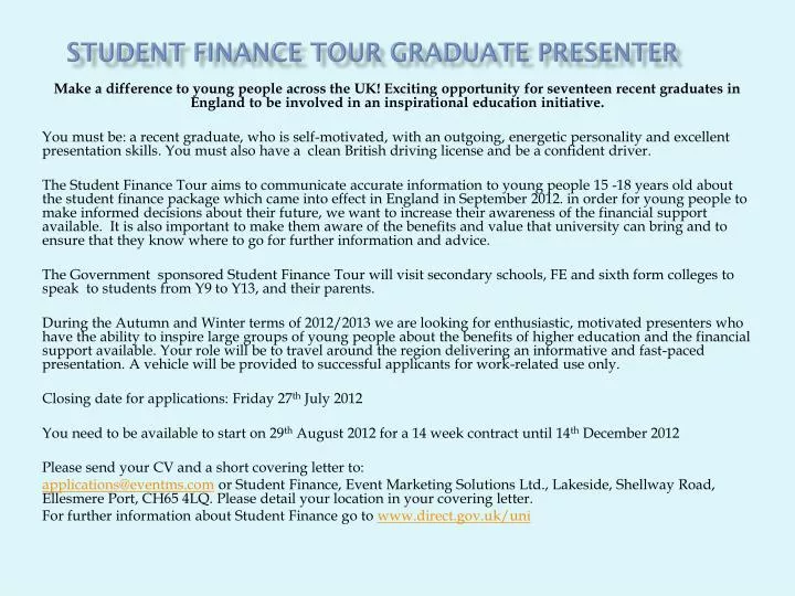 student finance tour graduate presenter